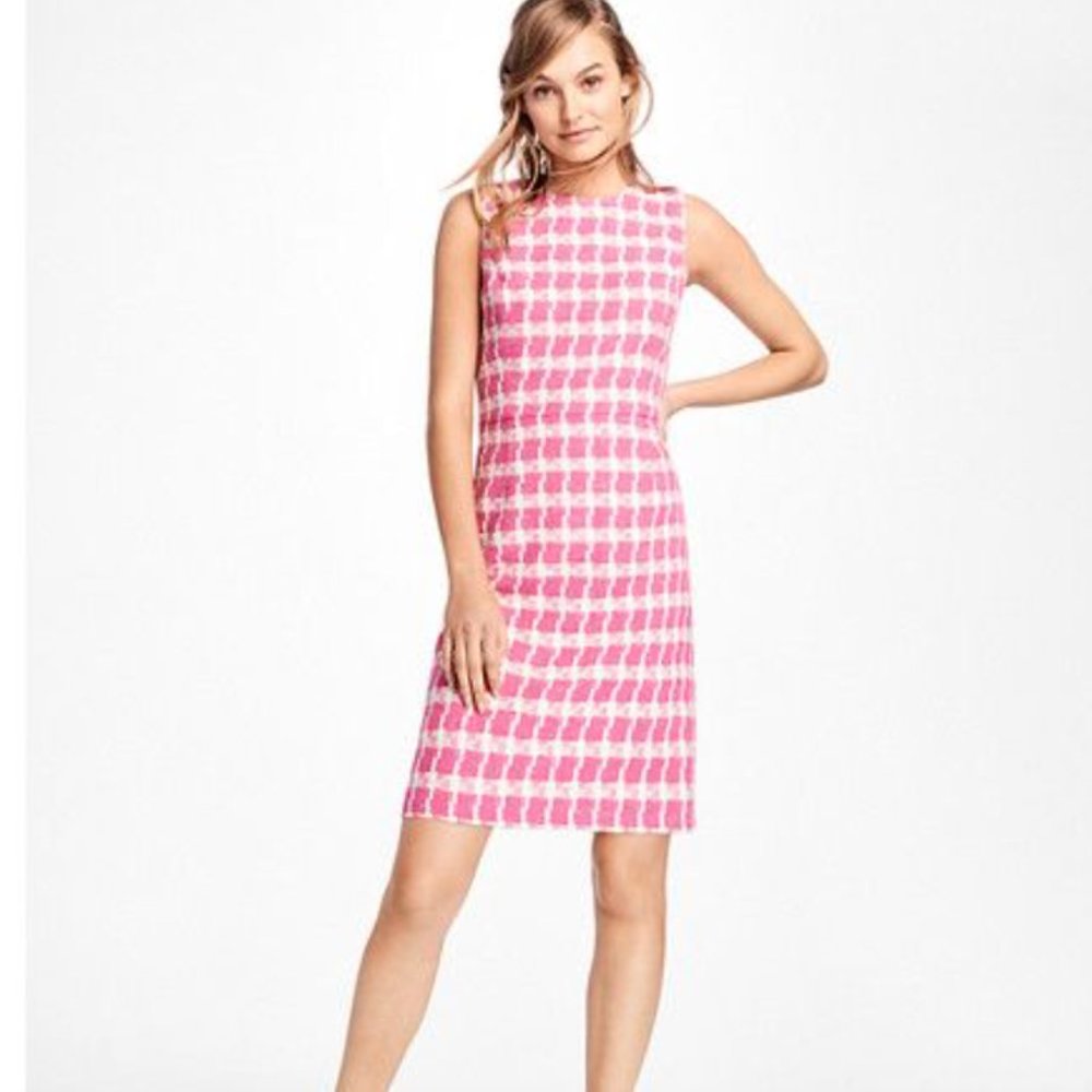 Barbie Brooks Brothers SLEEVELESS BOUCLE DRESS Pink White Stripe Size 4